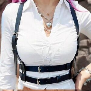 Black Brown Harness Double Belt Underbust Suspender New